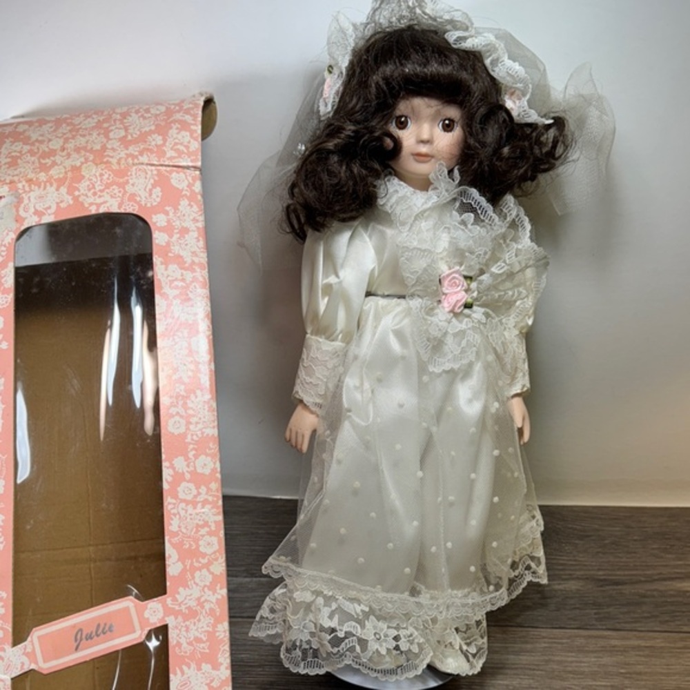 Collectible vintage porcelain Doll with Brown Hair
